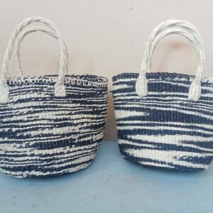 Grey Basket with White Stripes
